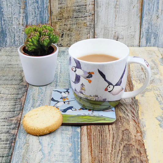 Flying Puffins bone china mug (boxed)