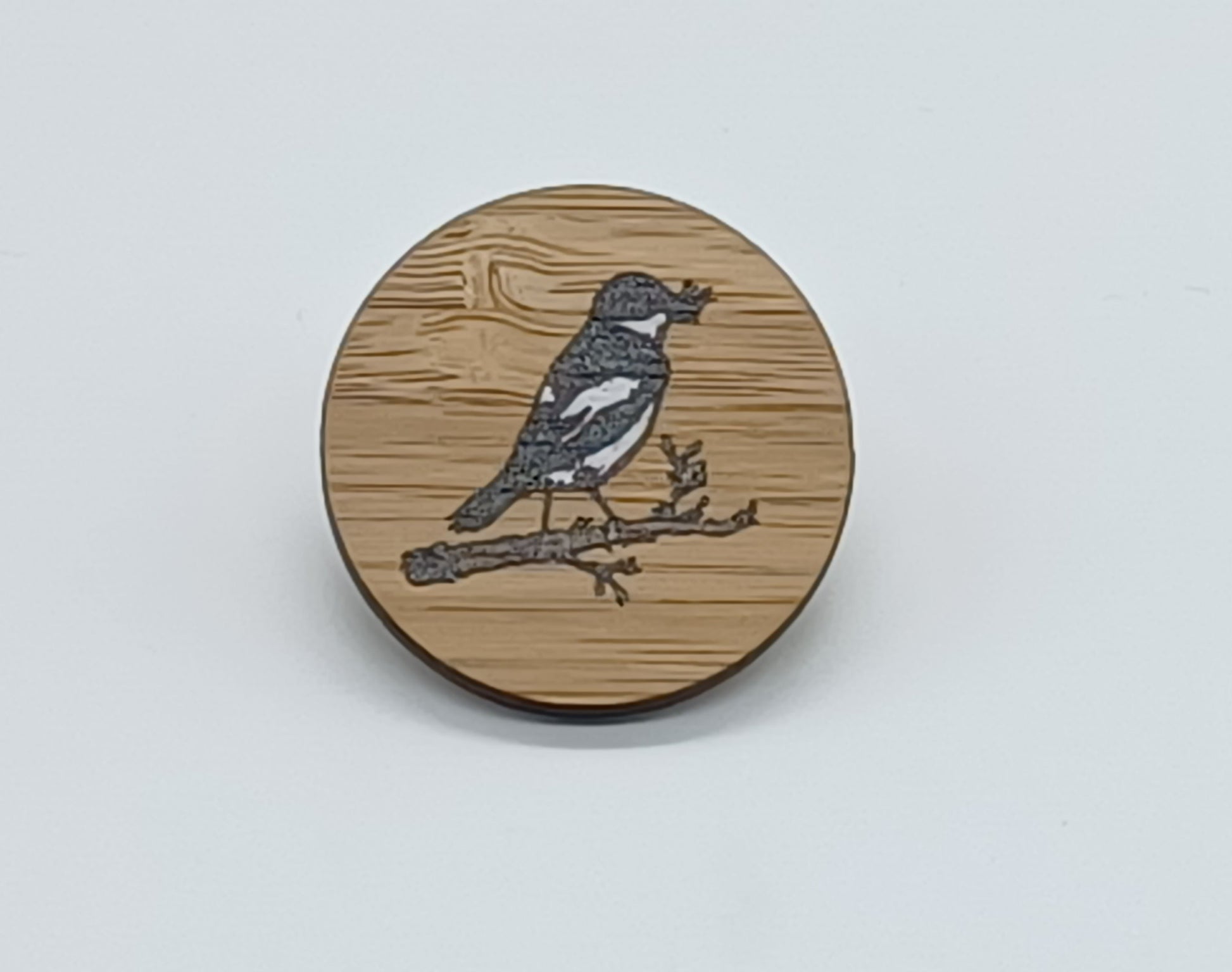 BAMBOO BADGE 2 (pied flycatcher) – North Wales Wildlife Shop