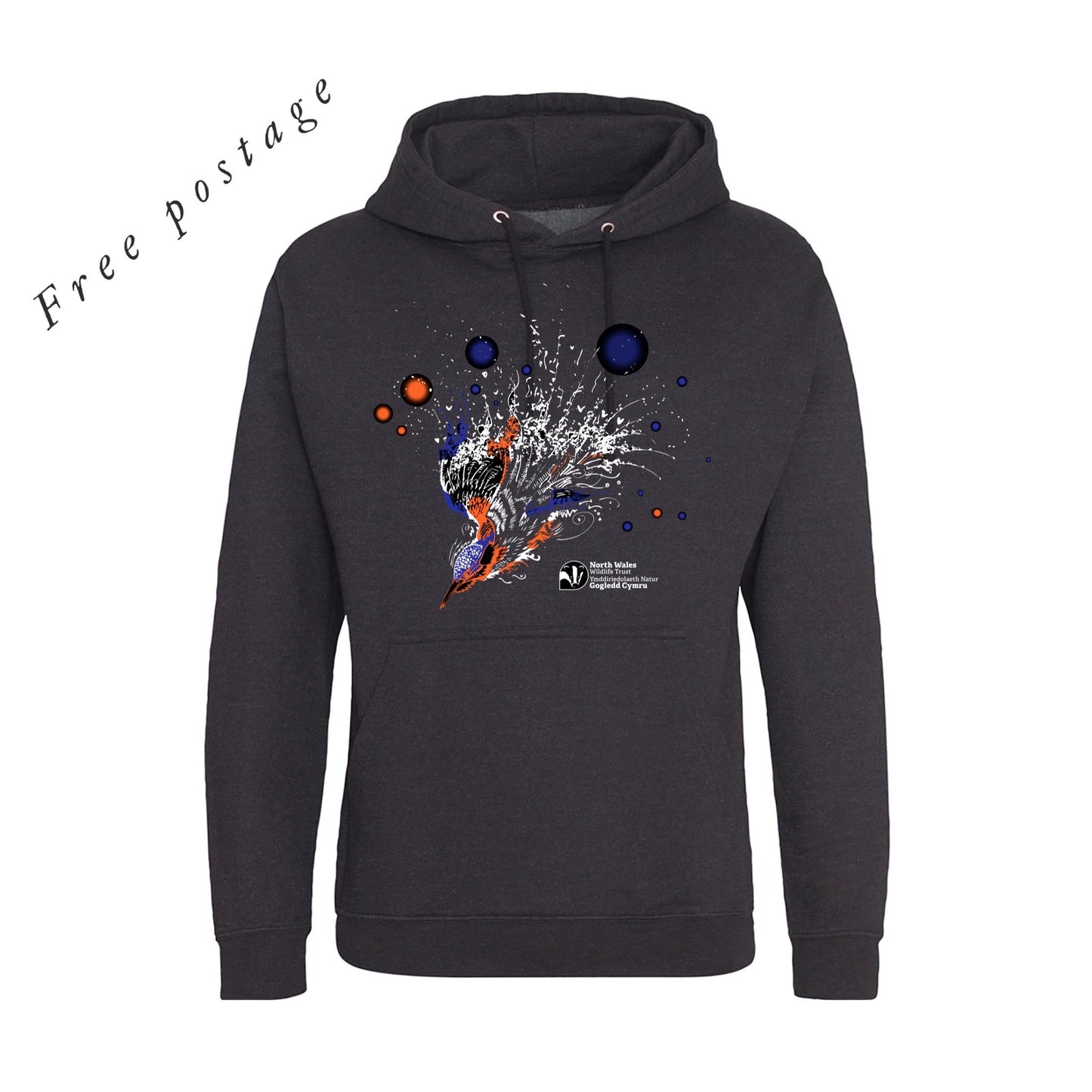 ADULT BLACK HOODIE - KINGFISHER DESIGN