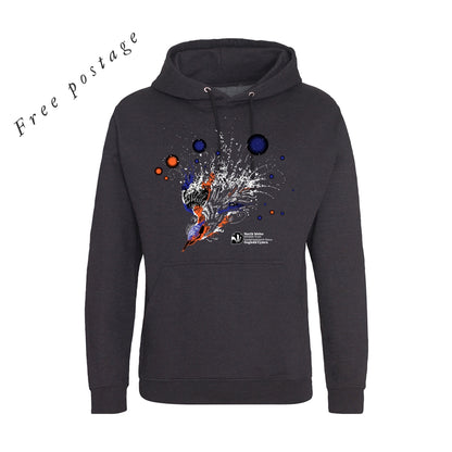 ADULT BLACK HOODIE - KINGFISHER DESIGN